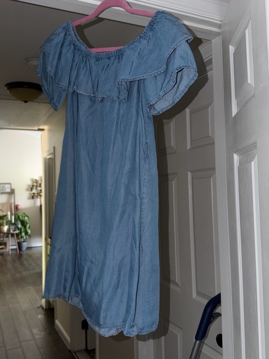 iris Dresses & Skirts - iris Light Blue Off-Shoulder Chambray Dress